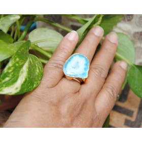 Blue Gold Druzy Cocktail Ring 